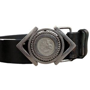 The Vintage Shop Black Belt with Unique Silver Buckle